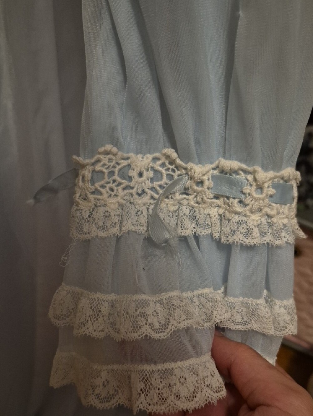 Baby Blue Sheer Vintage Nightgown 2 Piece Set - Picture 4 of 6